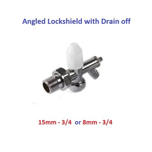 15mm 8mm 3/4 Angled Radiator Valve Lockshield Drain Off Chrome/White