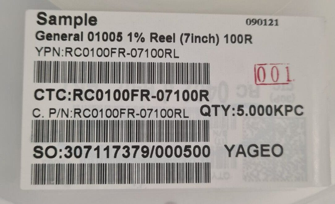 RC0100FR-07100RL Res 100 Ohm 1% 1/32W 01005 YAGEO 5000 Einheiten | eBay