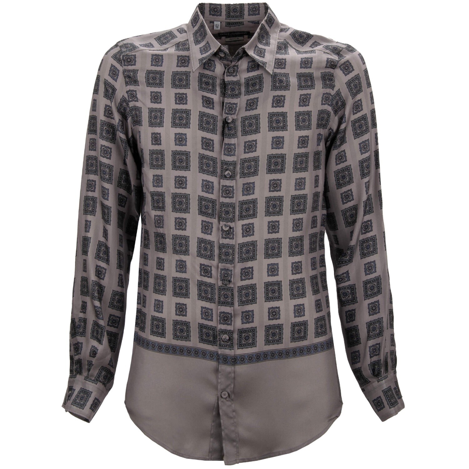 DOLCE & GABBANA Slim Fit Geometric Pattern Silk Shirt GOLD Gray