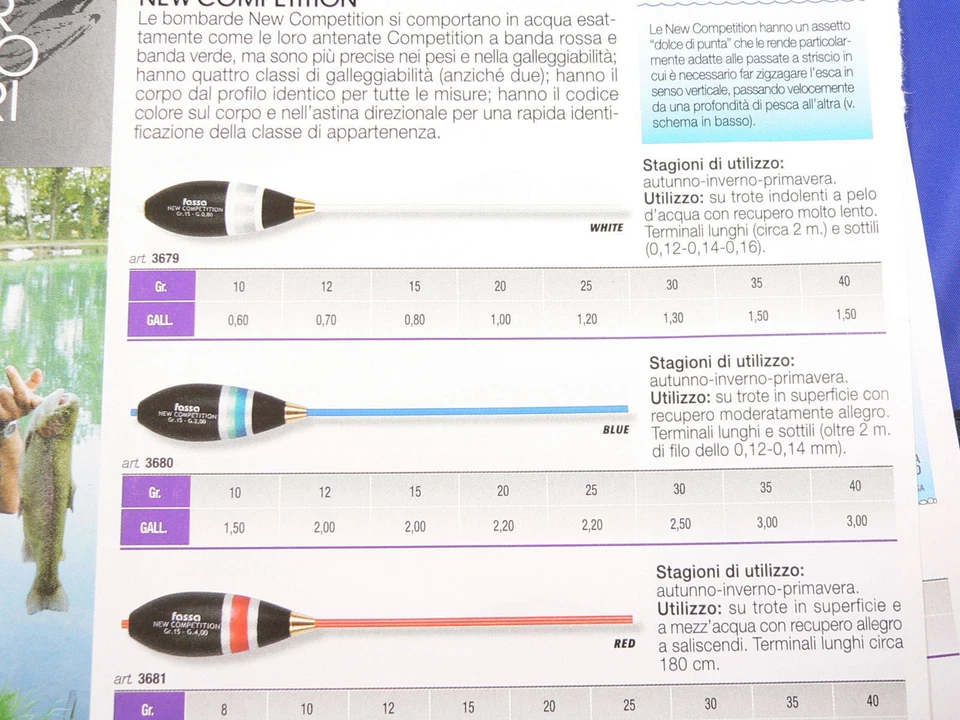 1 Bombarda Fassa New Competition vari modelli/misure, pesca agonismo trota lago