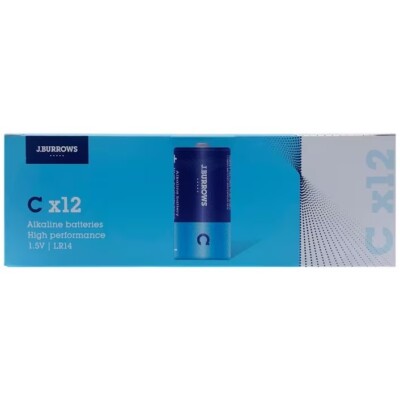 12 x J. Burrows  Alkaline High Performance C size  Batteries Box LR14