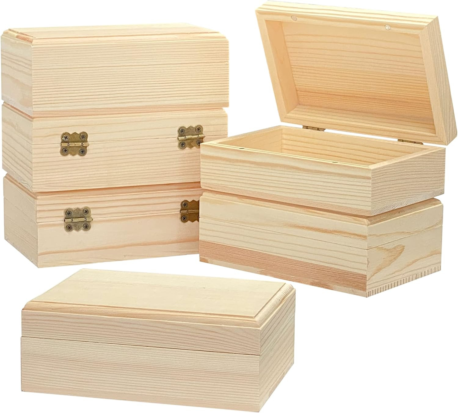 6-Pack Wooden Box Unfinished Rectangle Pine Wood Box for Crafts,Magnetic Hinged