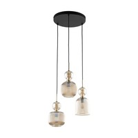 Pendelleuchte Glas Metall Schwarz E14 3-Flammig Cognac Modern B:41 Cm HäNgelampe