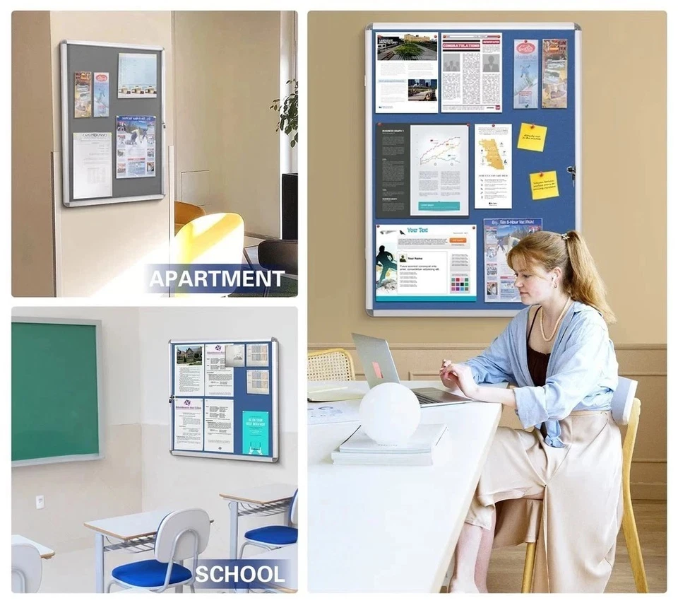 SWANCROWN Fabric Bulletin Board Enclosed Wall-Mounted Display Case for Office... - Image 4 of 4