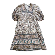 Mille Resort Saffron Floral Midi Dress Womens Small Blue White V-Neck Cotton