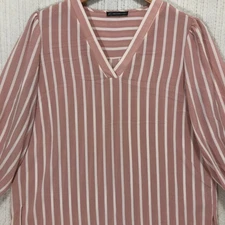 Adrianna Papell Striped V Neck 3/4 Sleeve Tunic Top Women