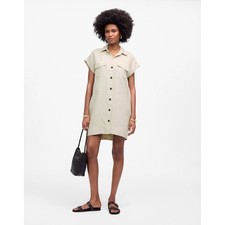 Madewell Utility Short-Sleeve Mini Shirtdress in 100% Linen XL NWT