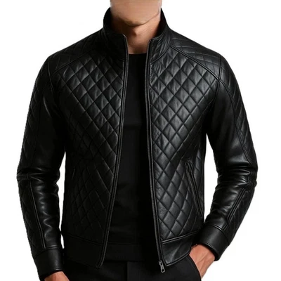 Herren Zafy Leather Echt-Lammleder Schwarze Gepolsterte Bikerjacke Easy Rider - Bild 1 von 4