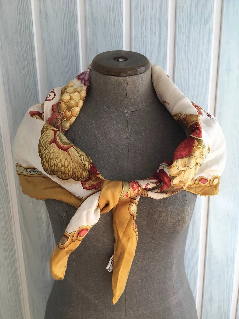 Salvatore Ferragamo Animal Print & Fruit Multicolour Silk Kerchief Scarf Size OS