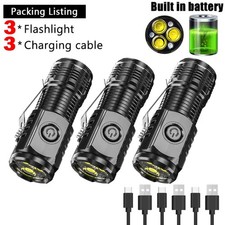 Super Bright Mini 3LED Flashlight Pen Clip Tail Magnet USB Rechargeable LED Torc