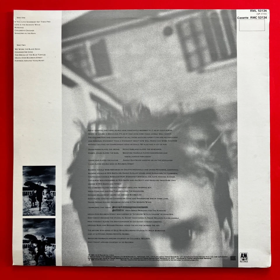 Sting Vinyl Record The Dream Of The Blue Turtles LP Plus Inner Sleeve NZ 1985 - Image 4 of 4