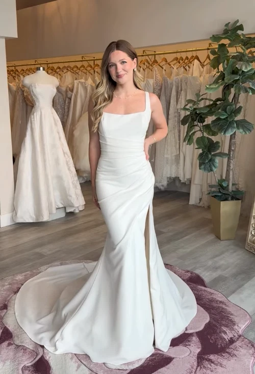 Mermaid Wedding Dresses White Ivory Sleeveless Side Splited Bridal Gowns - Image 2 of 4