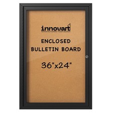 Enclosed Bulletin Board 36  x24  , Lockable Cork Noticeboard with Black Aluminu...