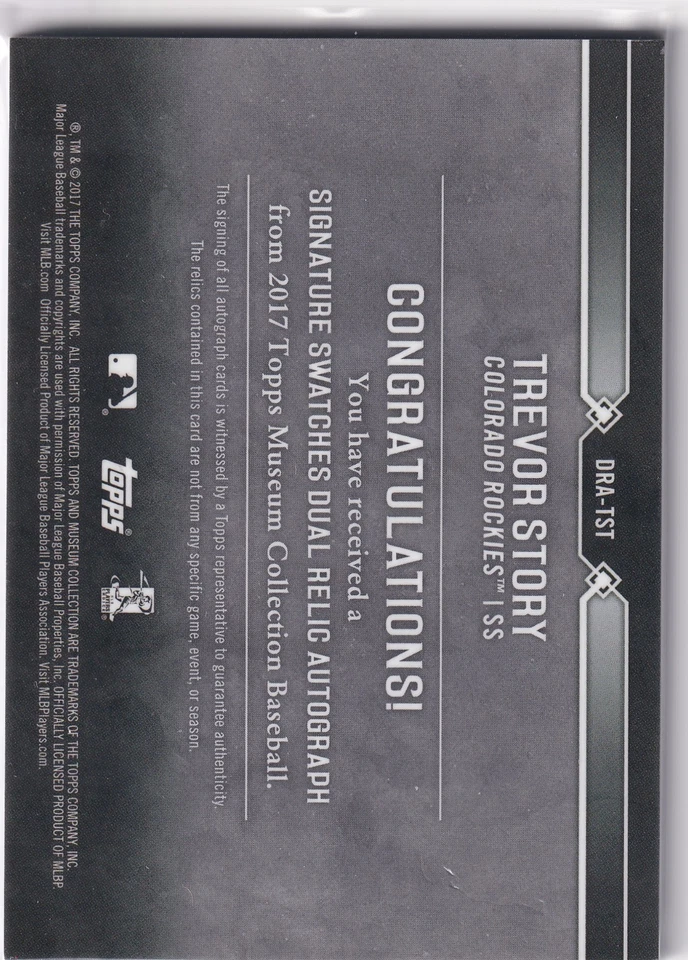 Trevor Story - /50 Copper Duel Relic ((AUTO)) - 2017 Topps Museum Collection - Image 2 of 2