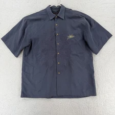 Bamboo Cay Shirt Mens Large Gray Hawaiian Camp Embroidered Bird Of Paradise