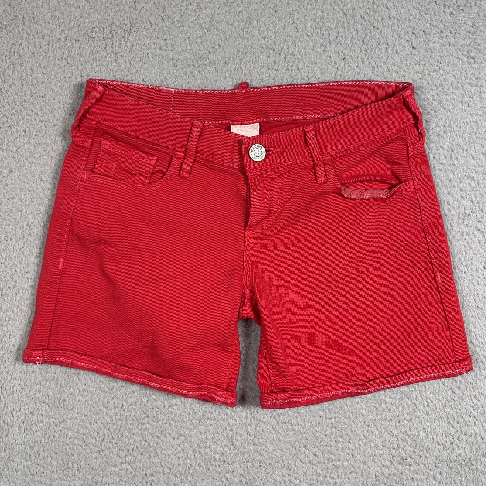 True Religion Shorts Womens 26 Red Cassie Stretch Denim USA Low Rise