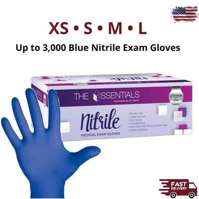 Up to 3000 Blue Nitrile Medical Exam Gloves XS/S/M/L Slim Fit Comfort Latex-Free