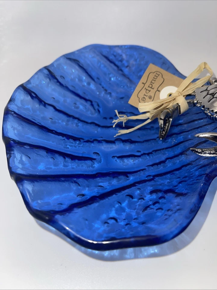 Mudpie 2013 Silver Crab Blue Glass Appetizer Dish Platter 12 Inch - Image 3 of 4