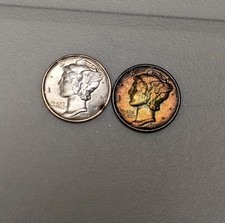 1941 & 1944 Silver Mercury Dime lot Colorful Rainbow Toning MONSTER GEM BU++ UNC