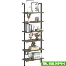 Wall Mounted Ladder Bookshelf 5 Tier Industrial Display Rack Space Saver New