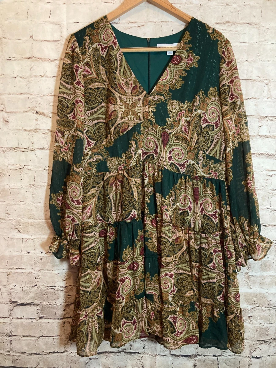 green emerald velvet dress Green Block Print Emma Dress X-Large / Green