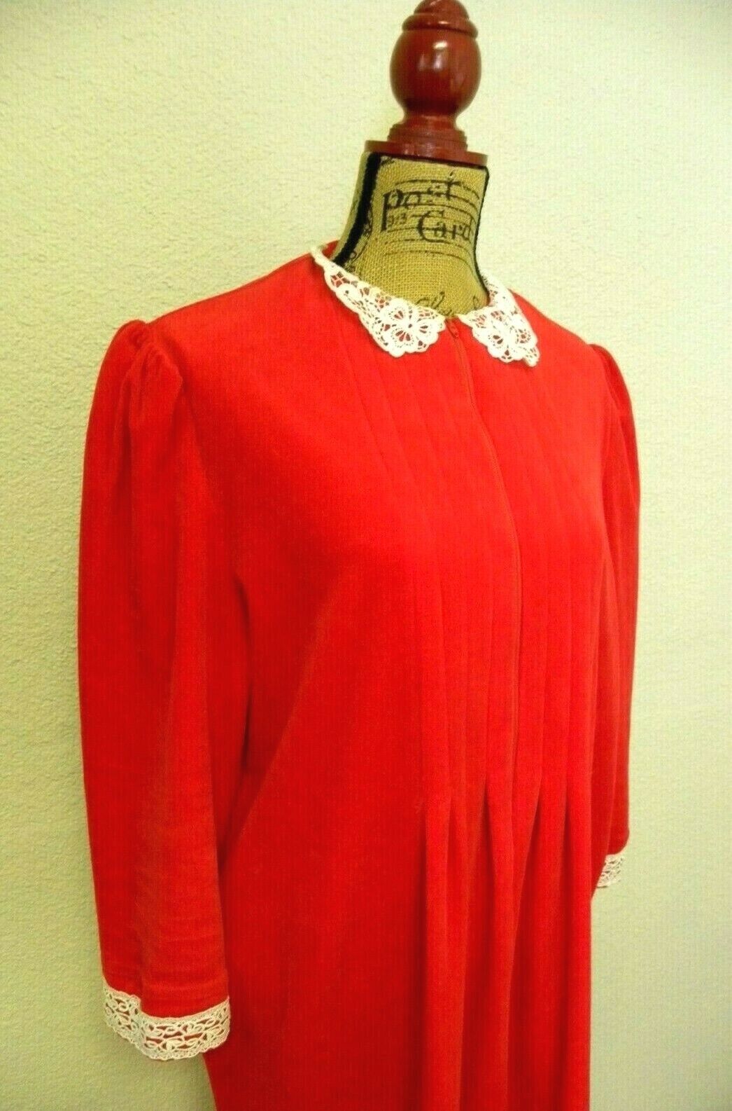 Women's Vintage Velour Robe Red House Coat Long w… - image 5