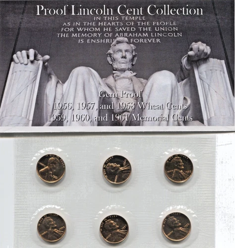 1956 - 1961 GEM PROOF Lincoln Cent 6ct Collection - Cello Sealed - BC # 1717