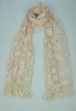 W34 Gentle Cotton Yarn Lady's Long Scarf Shawl Embroidery Flower Lace Pink