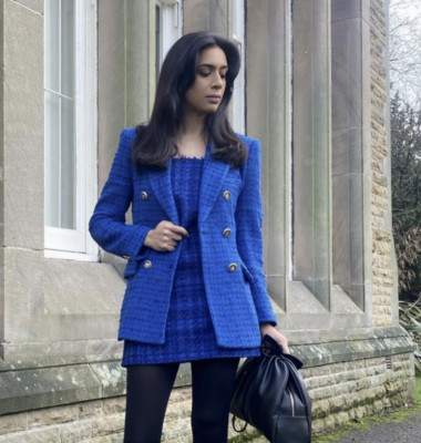 ZARA WOMEN New Faux Leather Collar Textured Blazer Jacket BLUE