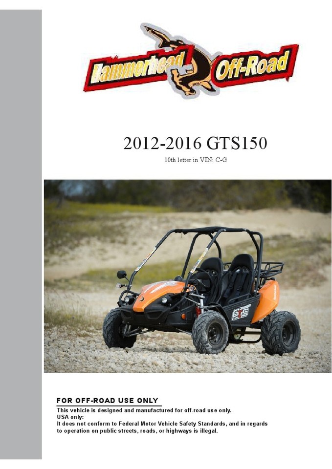 Hammerhead OffRoad GoKart Owners MANUALS + PARTS LISTS UTV SXS Dune