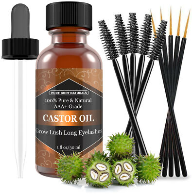Organic Castor Oil with Applicator Kit for Eyelash & Eyebrow Growth- 1 Fl. Ounce