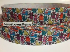 Grosgrain Ribbon Cartoon Cat Camo Cute Silly Cats Kittens Meow Fur Baby 7/8"