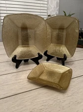 Set Of 3 Square Gold Glitter Candle/Snack Plates For The A Shiny Christmas!