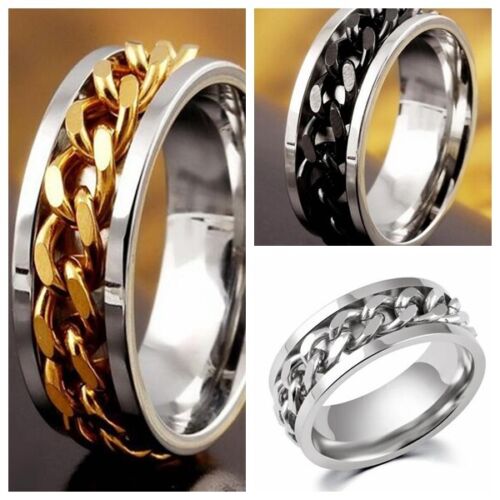 100 x chaînes de rotation bague en acier inoxydable bijoux pour hommes bande de mariage lots en gros - Photo 1 sur 7