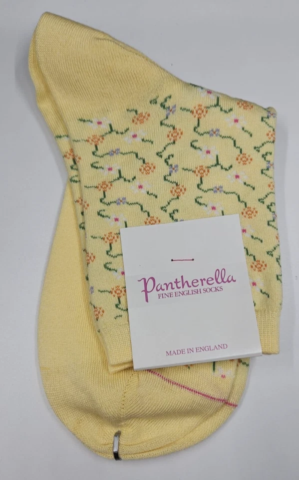 Meias femininas Pantherella Fine English - Meias florais 75% algodão Sea Island novas com etiquetas - Imagem 3 de 4