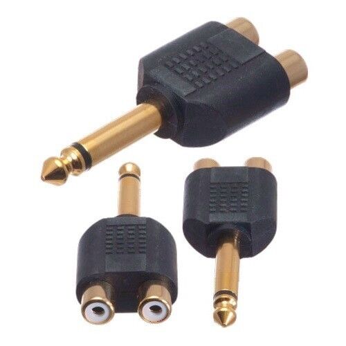 Lot10 Mono 6.35mm1/4"Male~Dual RCA Female Y Adapter,Audio/Microphone/Guitar{GOLD - Picture 1 of 1