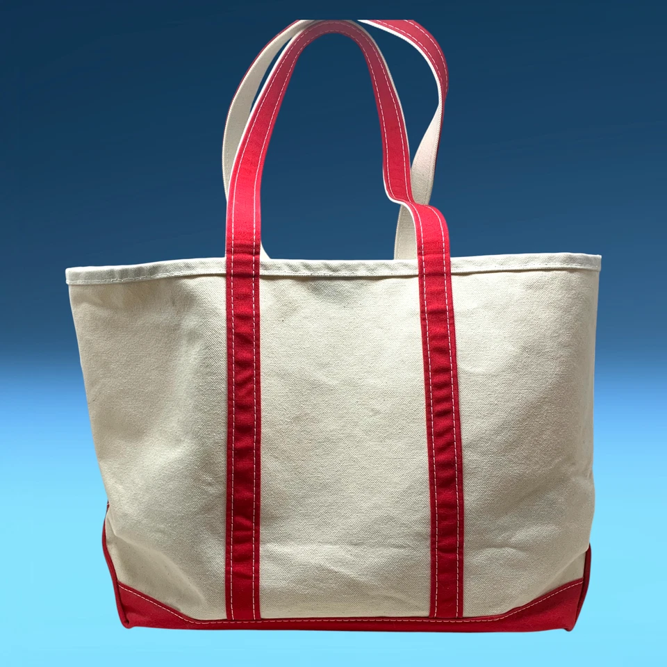 Vintage años 90 L.L. Bolso de lona Bean Boat & Tote blanco y rojo 16” x 14” con monograma Foto 4 de 4