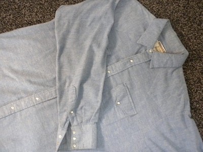Ruddock Shirt Mens 18-36 Blue Chamois Pearl Snap X Long Tail Western Yoke VTG