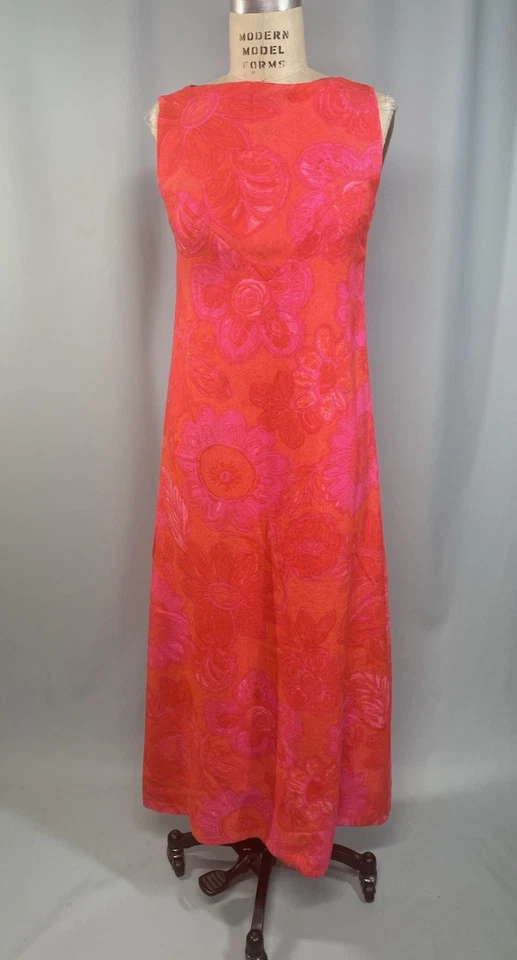 Vestido Vintage TALLA PEQUEÑA Lana Largo Clásico Psicodélico Naranja Rosa Años 60 70 MAREK Foto 3 de 4