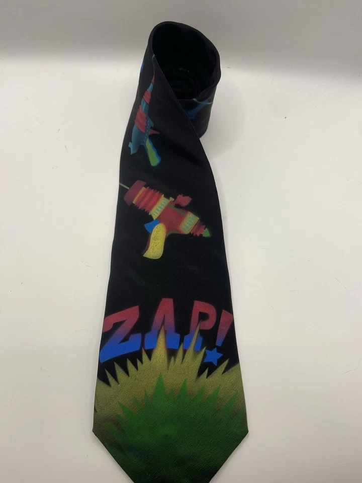 Corbata de seda firmada pintada a mano Flamingo Joe de colección ciencia ficción RAY GUNS jugador Foto 4 de 4