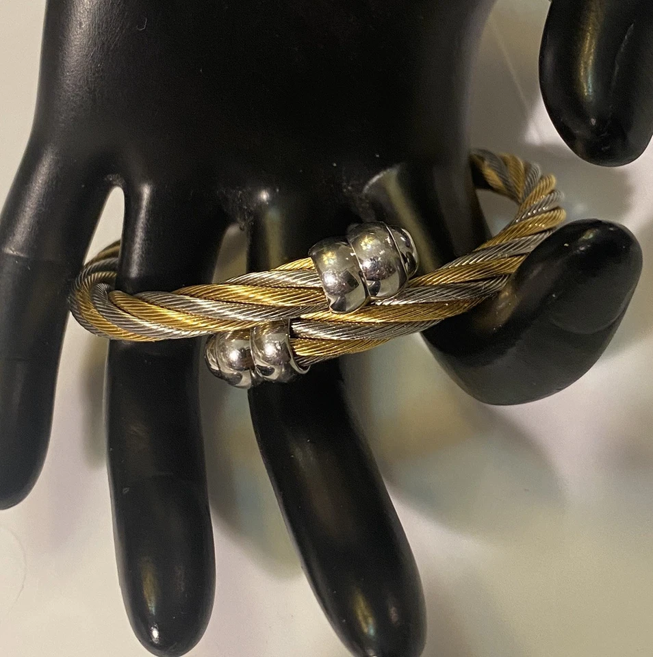 Charriol Logo Signed Celtic Dune Stainless Steel Cable Bangle Bracelet - Image 3 of 4