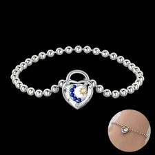 KUNSIR 925 Sterling Silver Heart Venus & Moon Bead Bracelet For Women Girls Gift