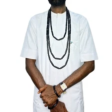 Men's African Black Beaded 3 Layered Necklace & 2 Bracelet Set, Cultural Jewelry