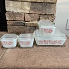 Vintage Pink Gooseberry Pyrex Refrigerator Dish Set with Lids 501 (2), 502, 503