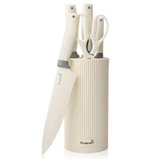 6 PCS Kitchen Knife Set with Block High Carbon Steel Forged Ivory Handle
