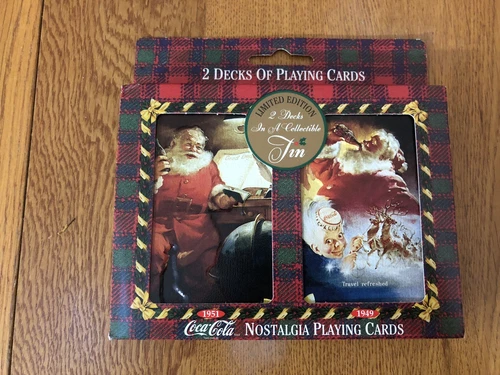 VINTAGE 1997 COCA-COLA NOSTALGIA CHRISTMAS SANTA PLAYING CARDS & TIN 2 DECKS NEW