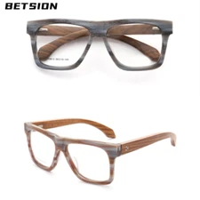 Vintage Wood Oversize Eyeglasses Frames Men Women Square Wooden Glasses Retro