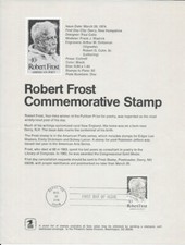 #1526 10c Robert Frost Stamp Poster-Unofficial Souvenir Page Flat HC