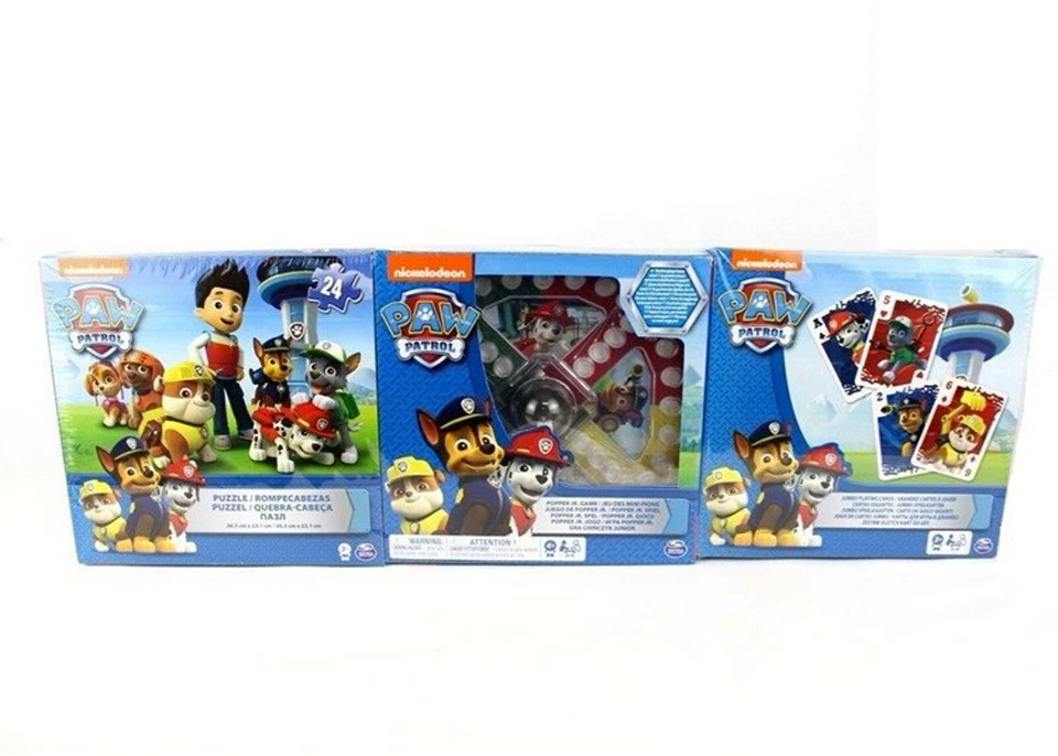 Paw Patrol Spiele Sammlung 3er Set Puzzle - Spielkarten - Popper Junior Spiel - Bild 2 von 2