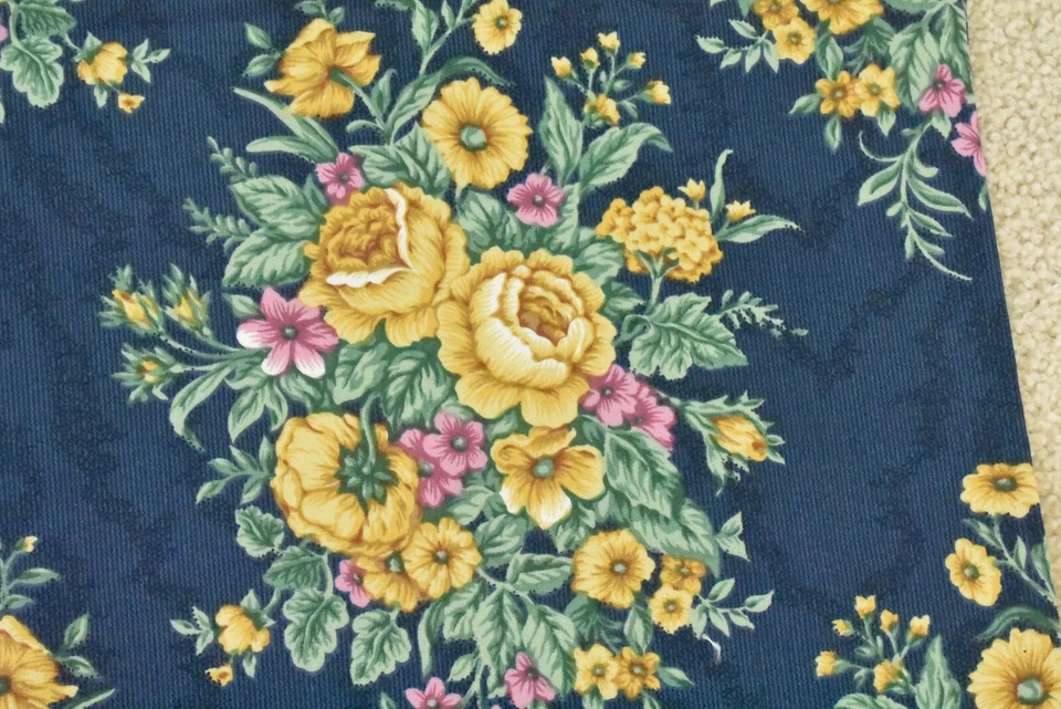 15" Long, Vintage, Large-Floral on Navy Corduroy-Look, Northcott Silk, V281 - Image 3 of 4